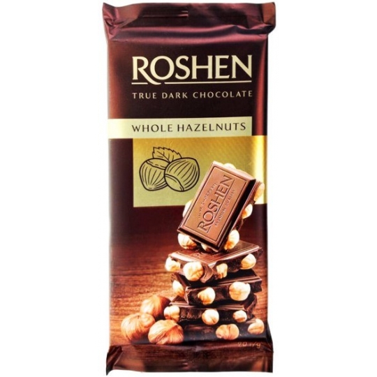 Roshen Whole Hazelnuts Dark Chocolate 90 G