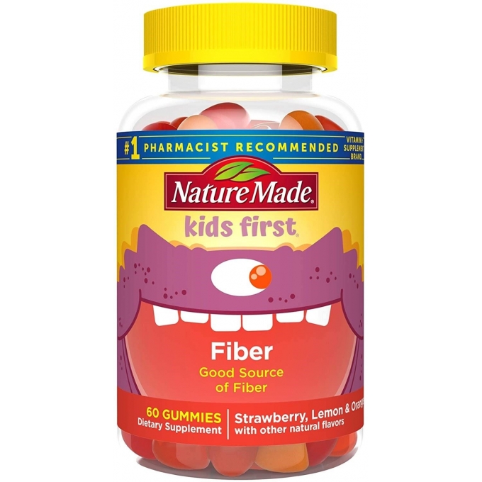 Nature Made Kids First Fiber Gummies, 60 Sindirim Sağlığı İçin Çilek Limon Portakal Aromalı Şekerlem