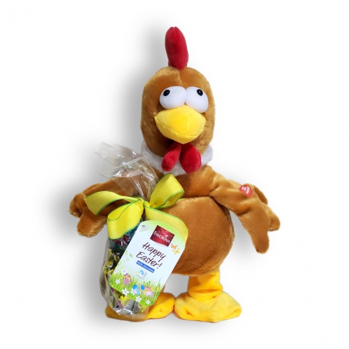 Favorina Happy Easter! Müzikli Dans Eden Peluş Horoz ve Sütlü Çikolatalar 79g