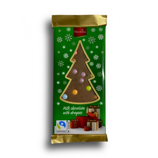 Favorina Christmas Milk Chocolate with Dragees  Yeşil Paket 100 g