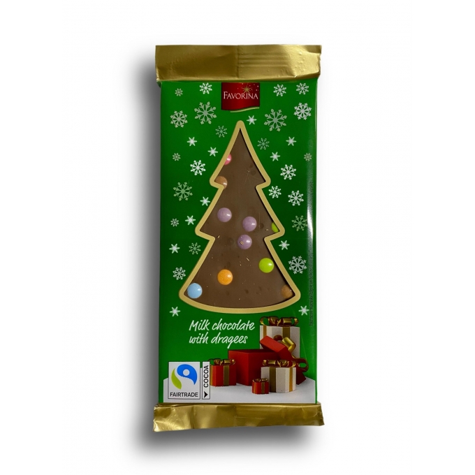 Favorina Christmas Milk Chocolate with Dragees  Yeşil Paket 100 g