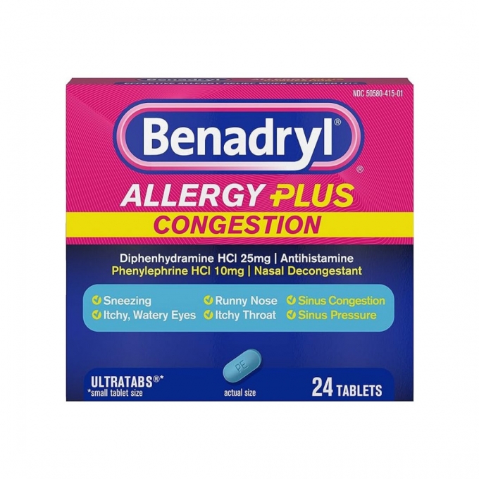 Benadryl Allergy Plus Congestion Ultratabs 24 Tablets