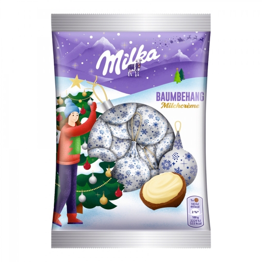 Milka Baumbehang Milchcreme - Silver Christmas Tree Balls 90g