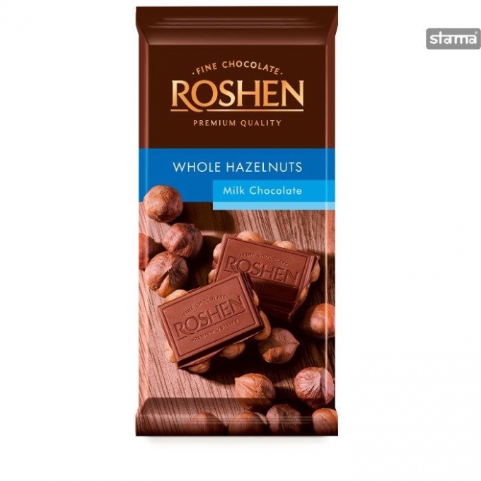 Roshen Whole Hazelnuts Milk Chocolate Fındıklı Sütlü Çikolata  90gr
