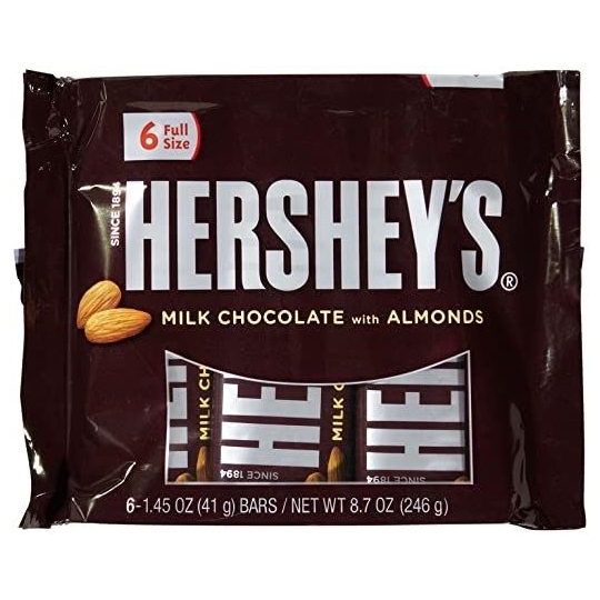 hersheys milk cholata wiht whole almonds 6 ful size 246 gr 