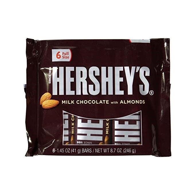 hersheys milk cholata wiht whole almonds 6 ful size 246 gr 